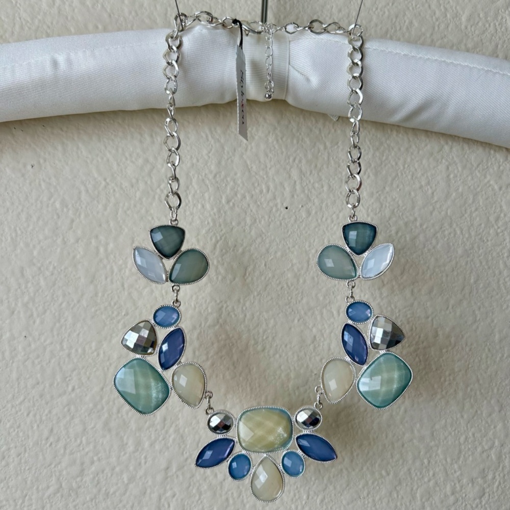 Faux Stone Neckace Cream Blue Green Silver Collar Lobster Clasp Style & Co NWT - Picture 10 of 10